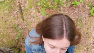 Brunette babe loves sucking my cock outside